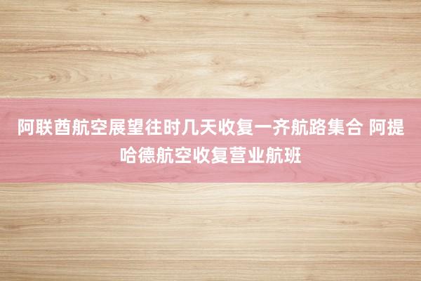 阿联酋航空展望往时几天收复一齐航路集合 阿提哈德航空收复营业航班