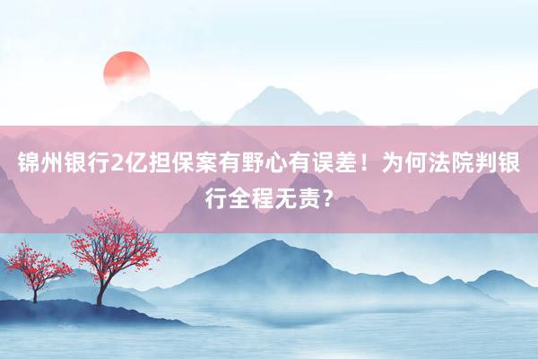 锦州银行2亿担保案有野心有误差！为何法院判银行全程无责？